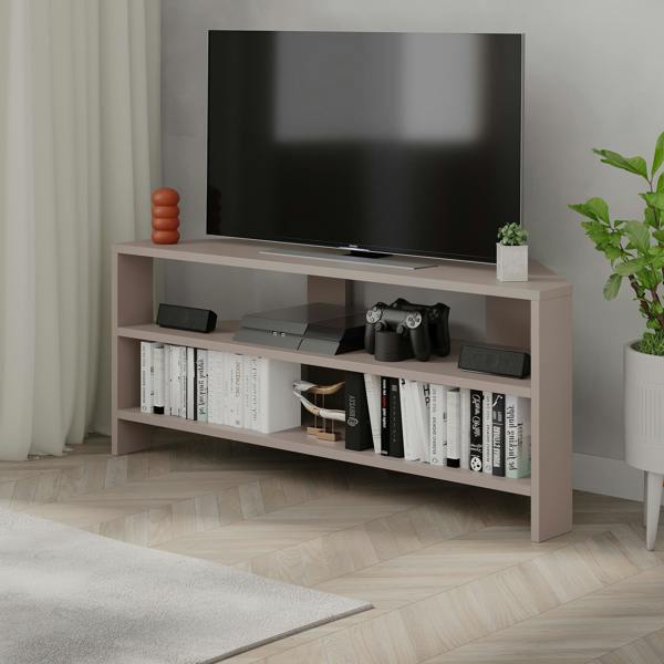 Decortie Thales Corner TV Stand for 32" TVs with Open Shelves & Soft Rounded Edge 110cm Modern Multimedia Console