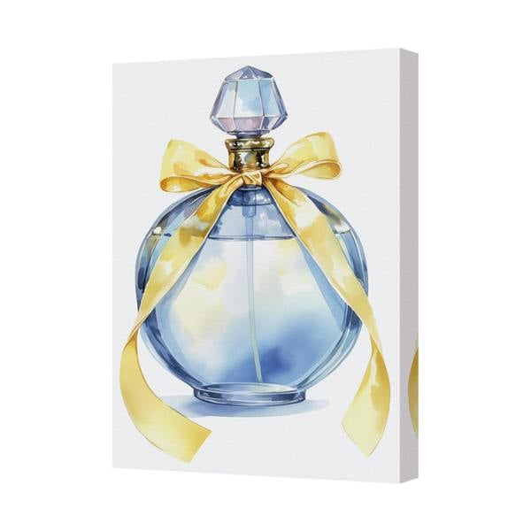 Benjamin Tate Design Blue Glass Perfume Bottle Canvas Art Print 9397 With Yellow Ribbon
