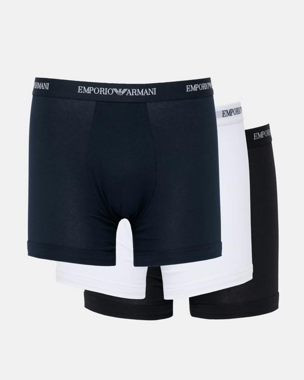Emporio Armani 3-Pack Mens Boxers with Logo Waistband - White/Armani Blue/Black