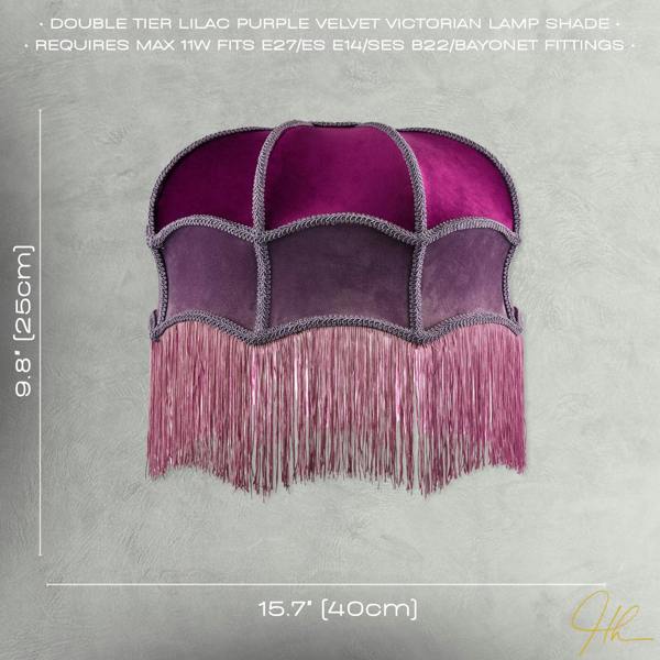 Double Tier Lilac and Purple Velvet Victorian Lamp Shade with Tassels Image 7