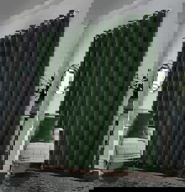 Enhanced Living Green 100% Blackout Luxury Supersoft Velvet Thermal Eyelet Curtains for Living Room & Bedrooms