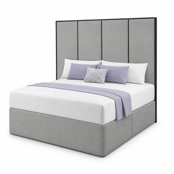 Great British Beds Emma headboard with Contrast Border Divan Bed - Silver Plush