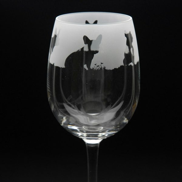 Glyptic Glass Art French Bulldog Dog Crystal Wine Glass - Hand Etched/Engraved Gift