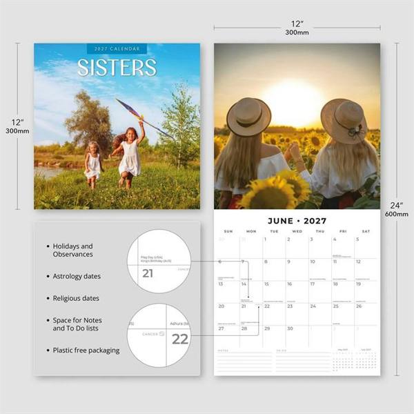 Sisters Calendar 2027, Wall Calendars, Month To View, Family, Gift
