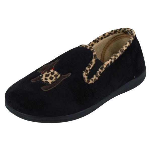 Padders Ladies Padders Wide Fitting Slippers With Dog Detail Dandie