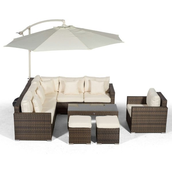 Giardino Havana 6 Seat Rattan Sofa and Armchair Set w/ Coffee Table and 2 Stools
