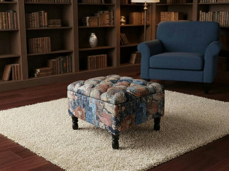 ISTOOLS Premium Handmade Damask Multicolour Storage Ottoman Bench – UK Storage Seat & Coffee Table - 19 x 17 Inches (48 x 43cm)