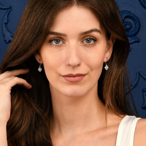 Zavana Silver Snowflake Drop Leverback Earrings With Cubic Zirconia For Women