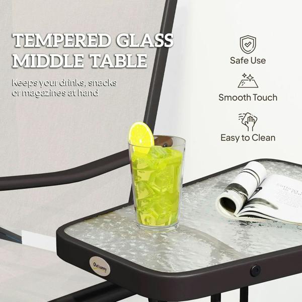 Tempered glass middle table with dark frame and smooth tabletop surface