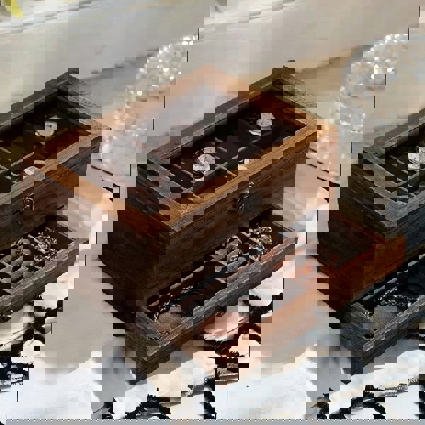 Rafaelo Mobilia 8 Slot Wooden Watch Lockable Box Rustic Walnut