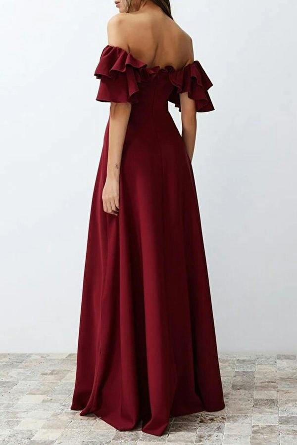 WOVCOR A-Line Ruffled Woven Long Evening Dress