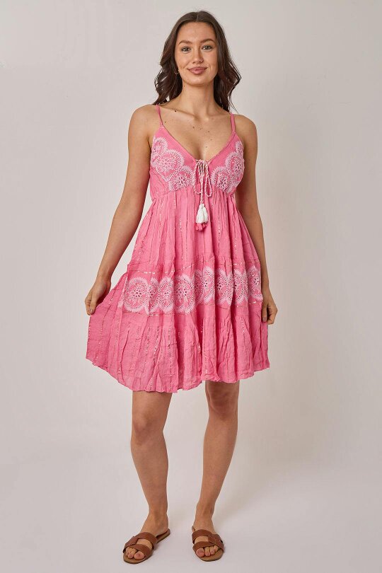Elaina Fashion Bohemian Lace Detail Mini Dress