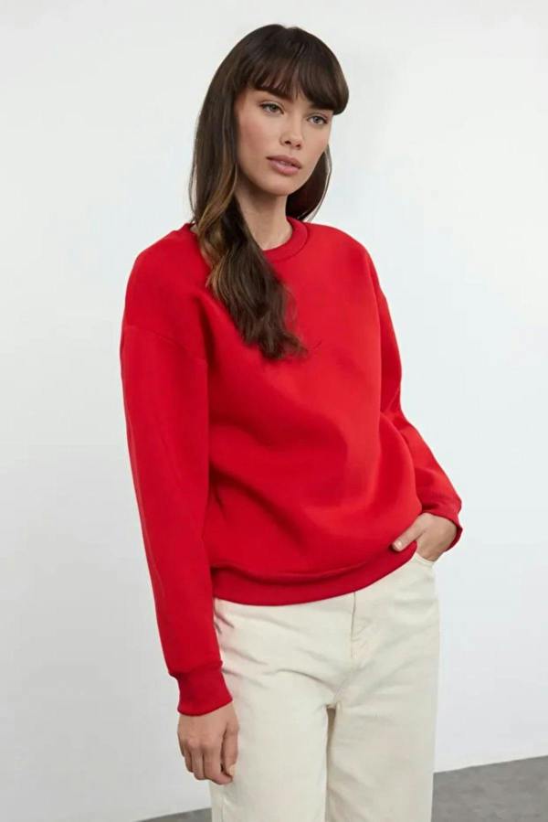 Hoxton Gal Thick Fleece-Lined Regular Fit Crew Neck Basic Knit Sweatshirt