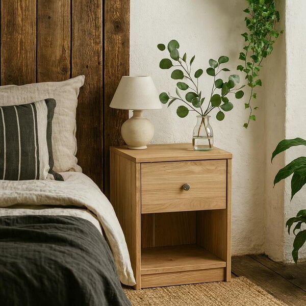 Wyld Haus Kaohsiung Hickory Oak Effect Bedside Table 1 Drawer