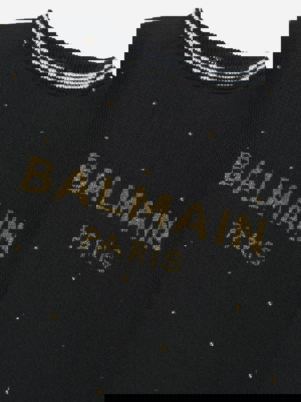 Balmain Girls Wool Knitted Logo Dress