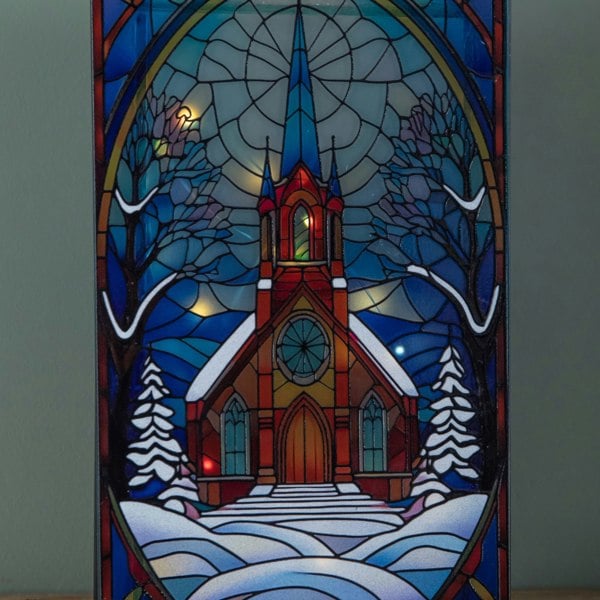 Samuel Alexander 21cm Battery Operated Light up Double Sided Stained Glass Victorian Church Decoration with LEDs