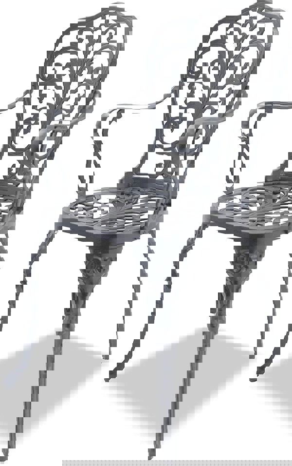 Centurion Supports BANGUI Grey Luxurious Garden and Patio Table and 2 Large Chairs with Armrests Cast Aluminium Bistro Set