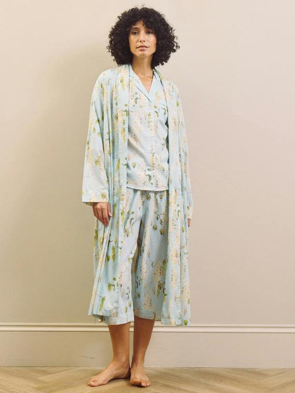 Their Nibs Pale Blue Wisteria Cotton Grandpa Dressing Gown