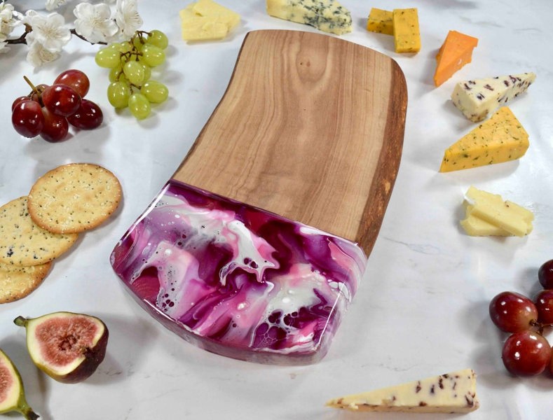 Pink Chopping Board - Olive Wood Cheese Board - Unique Gifts for Girlfriend - Cheese Lover Gifts - Foodie Gifts - Mothers Day Gifts