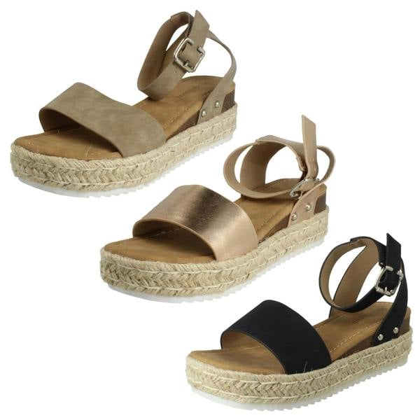 Savannah Ladies Savannah Buckle Fastening Ankle Strap Wedge Sandals F12095