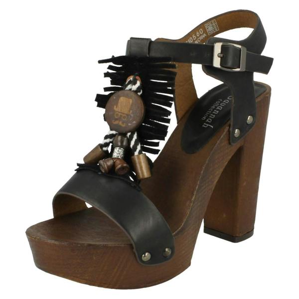 Savannah Ladies Savannah High Platform Wood Clog T-Bar Sandal