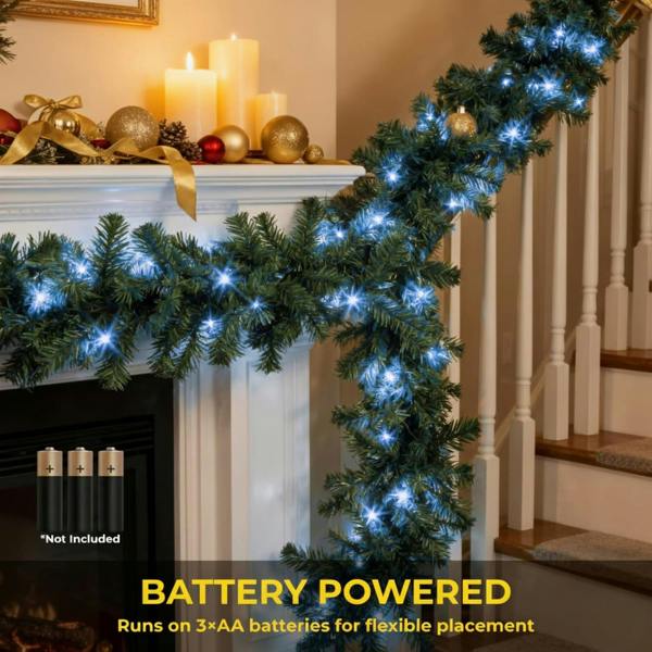 2m Green Pre-Lit Christmas Garland with Cool White LEDs and 160 PVC Tips for Indoor Display image 6