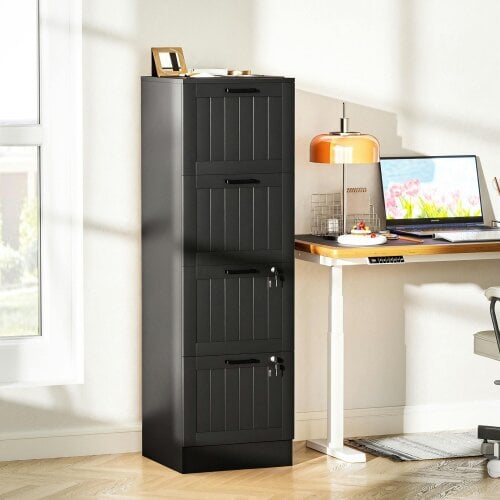 HOMCOM 2 Drawer File Cabinet with Lock and Adjustable Hanging Bars, Black - Black - 40W x 40D x 131H cm - 4