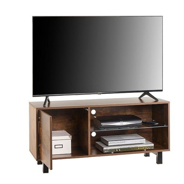 MMT Furniture Designs TV Stand Cabinet Rustic Oak for 42-55 inch TV's On Steel Legs Cabinet 110cm