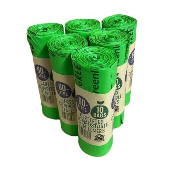 Eco Green Living 60L Compostable Waste Bags | 6 Rolls of 10 Bags | Eco Green Living