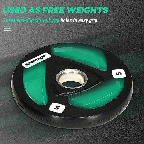 Bobobiy SPORTNOW Two 5kg Olympic Weight Plates, Tri-Grip Rubber-Coated Barbell Weights, with 5cm Holes, for Home, Gym, Office