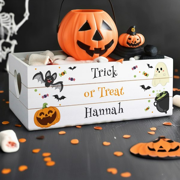Personalised Memento Company Personalised Halloween Small Wooden Treats Crate