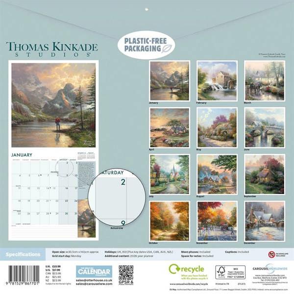 Kinkade, Simpler Times Calendar 2027, Wall Calendars, Month To View, Art, Gift