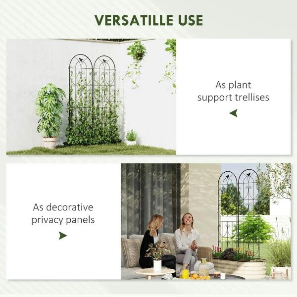 Set of 2 Garden Trellis, Metal Fence Panels for Climbing Outdoor Plants, Flowers, 180 x 50cm