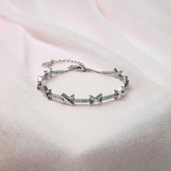 Say It With Kiss Tennis Bracelet - Silver Plated