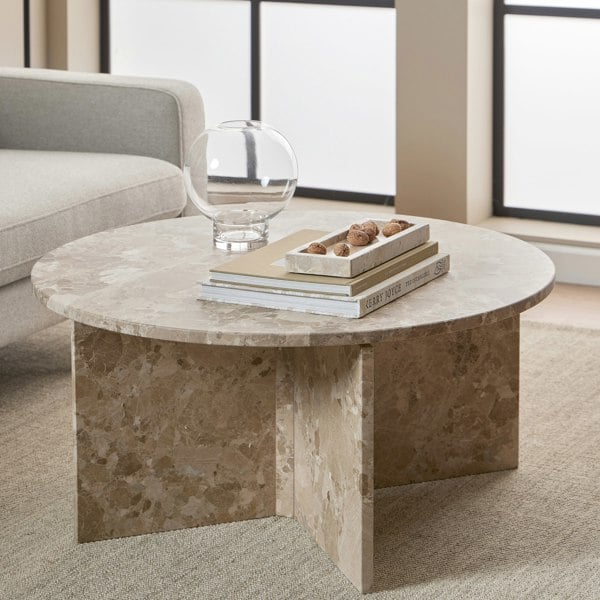 Furniture To Go Vega Round Coffee Table with Brown Marble Top 90cm