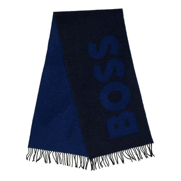 Boss Mens Logo Wool Midweight Scarf - Dark Blue - 