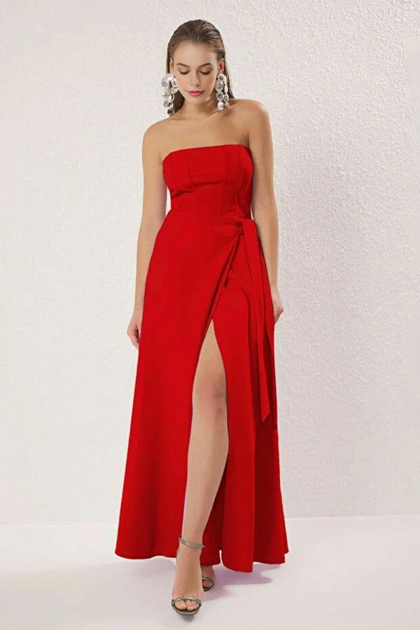 WOVCOR Strapless Long Elegant Evening Dress with Back Detail