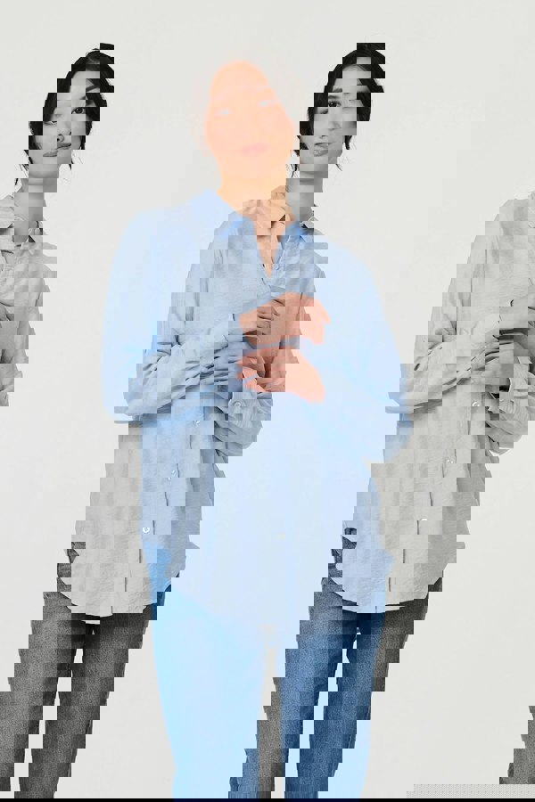 Blue | Long Sleeve Button-Front Shirt
