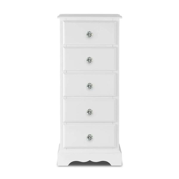 Statement Furniture Romance Tallboy 5 Drawer Narrow Chest of Drawers with Crystal Handles