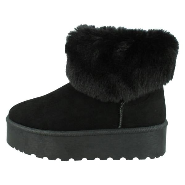 Spot On Ladies Spot On Platform Comfy Ankle Boots with Faux Fur Collar F4463