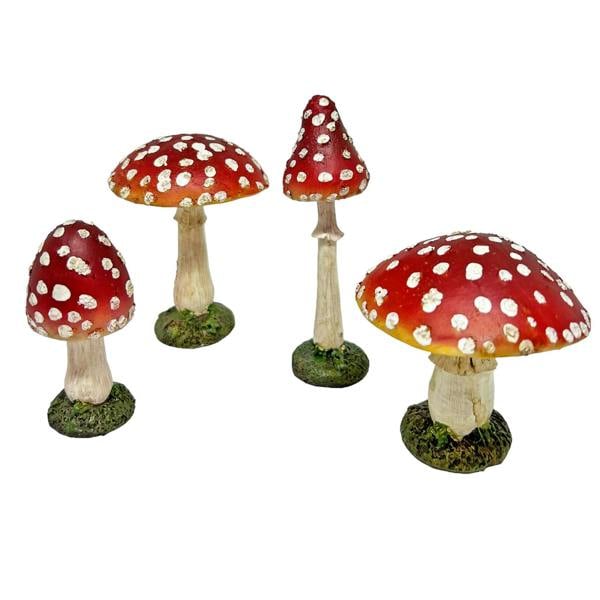 Boltze Set of Four Red Mushroom Toadstool Garden Ornaments