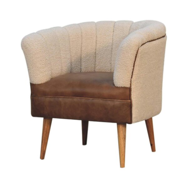 Wyld Haus Olbia Cream Boucle and Buffalo Leather Armchair