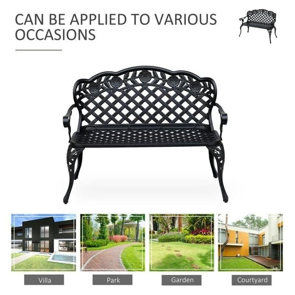 Garden Bench, Cast Aluminium, 107Lx58Wx85H cm-Black