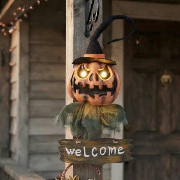 Garden Greatness Hanging Light Up Pumpkin Welcome Sign Halloween