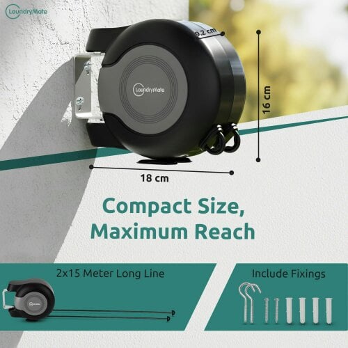 Laundry Mate Retractable Washing Line with 30M Drying Space – Twin Pull-Out Clothes Line for Indoor & Outdoor Use