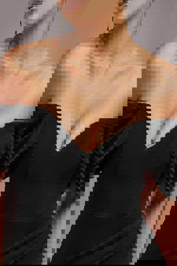 Off The Shoulder Draped Sleeve Maxi Dress - Black DR3259