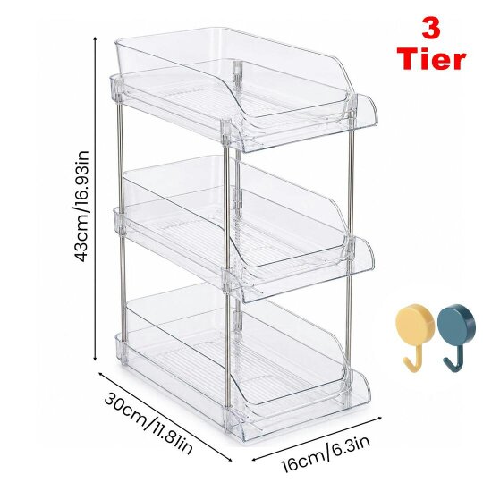 Havendro Clear Plastic Drawer Organizer CD DVD Storage Rack with Smooth Pull Out Drawers - Transparent - 3 Tier Plastic +Stainless Steel