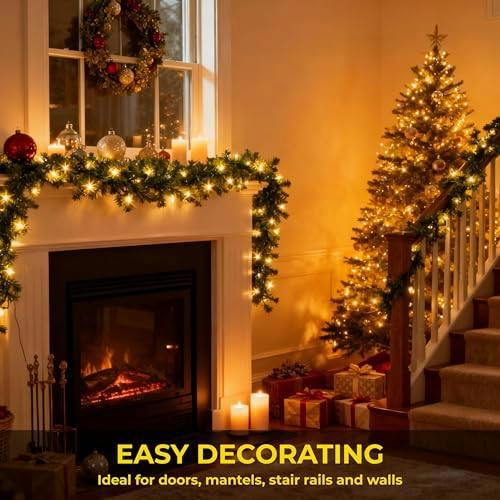 2m Green Pre-Lit Pine Christmas Garland with 50 Warm White LEDs image 8