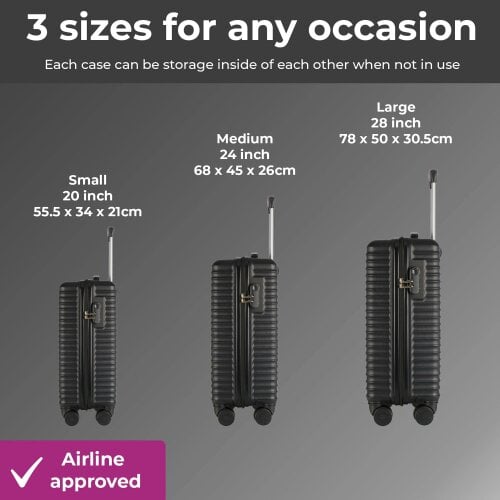 Neo Black 3 Piece Hard Shell Luggage Suitcase Set