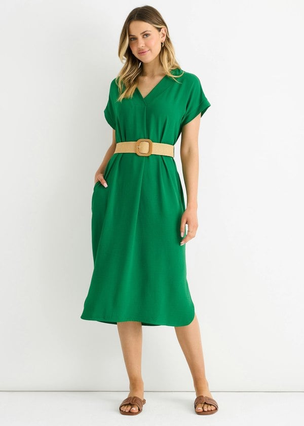 Gini London Green Air Flow Belted Oversized Dress